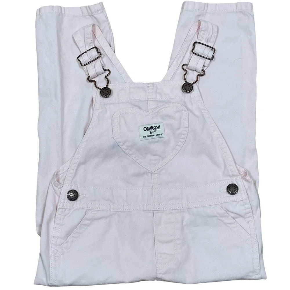 OshKosh B'gosh Overalls Heart Pocket Girls 4T Pink Cotton Vestbak Pant Overalls